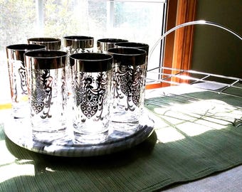 MCM Highball Lusterware Set, Atomic Barware