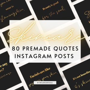 80 Skincare Instagram Posts, Inspirational Quotes, Social Media Post, Black Gold Feed, Instagram Template, Beauty salon Esthetician Facial