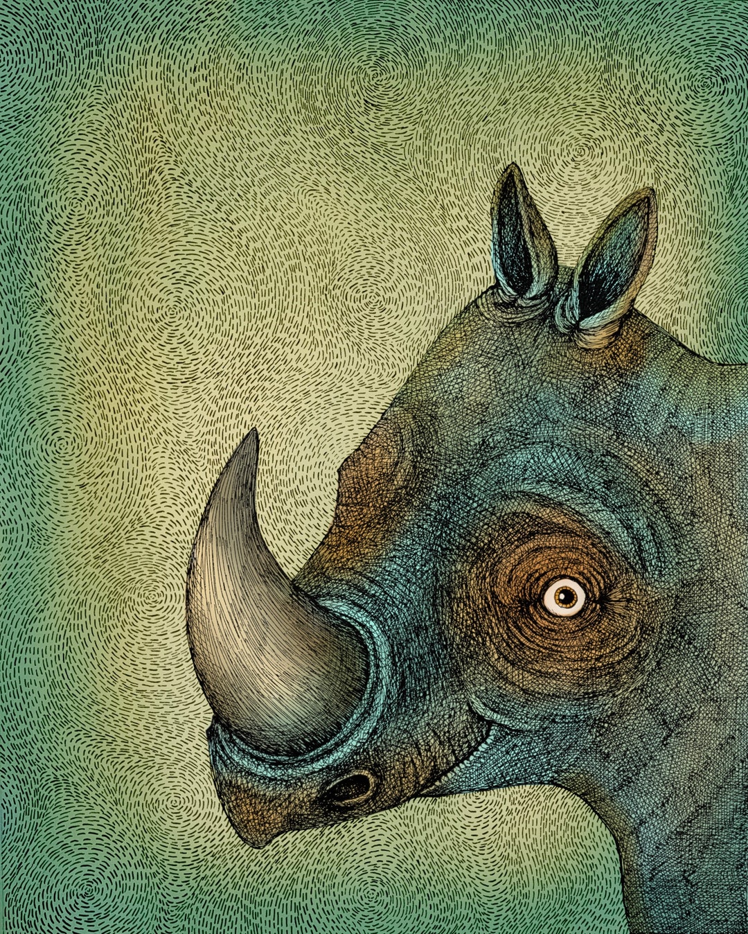 The Rhino color. Fine Art Matte Print of Original Pen and Ink