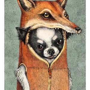 The Chihuahua Fox (color). Fine Art Matte Print of Original Pen and Ink Illustration digitally colored and printed on Archival Paper