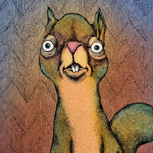 The Squirrel (color). Fine Art Matte Print of Original Pen and Ink Illustration digitally colored and printed on Archival Paper