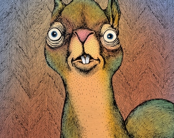 De Eekhoorn (kleur). Fine Art Matte Print van originele pen en inkt illustratie digitaal gekleurd en afgedrukt op archiefpapier