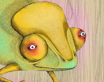 The Chameleon (color). Fine Art Matte Print of Original Illustration digitally colored on Archival Paper