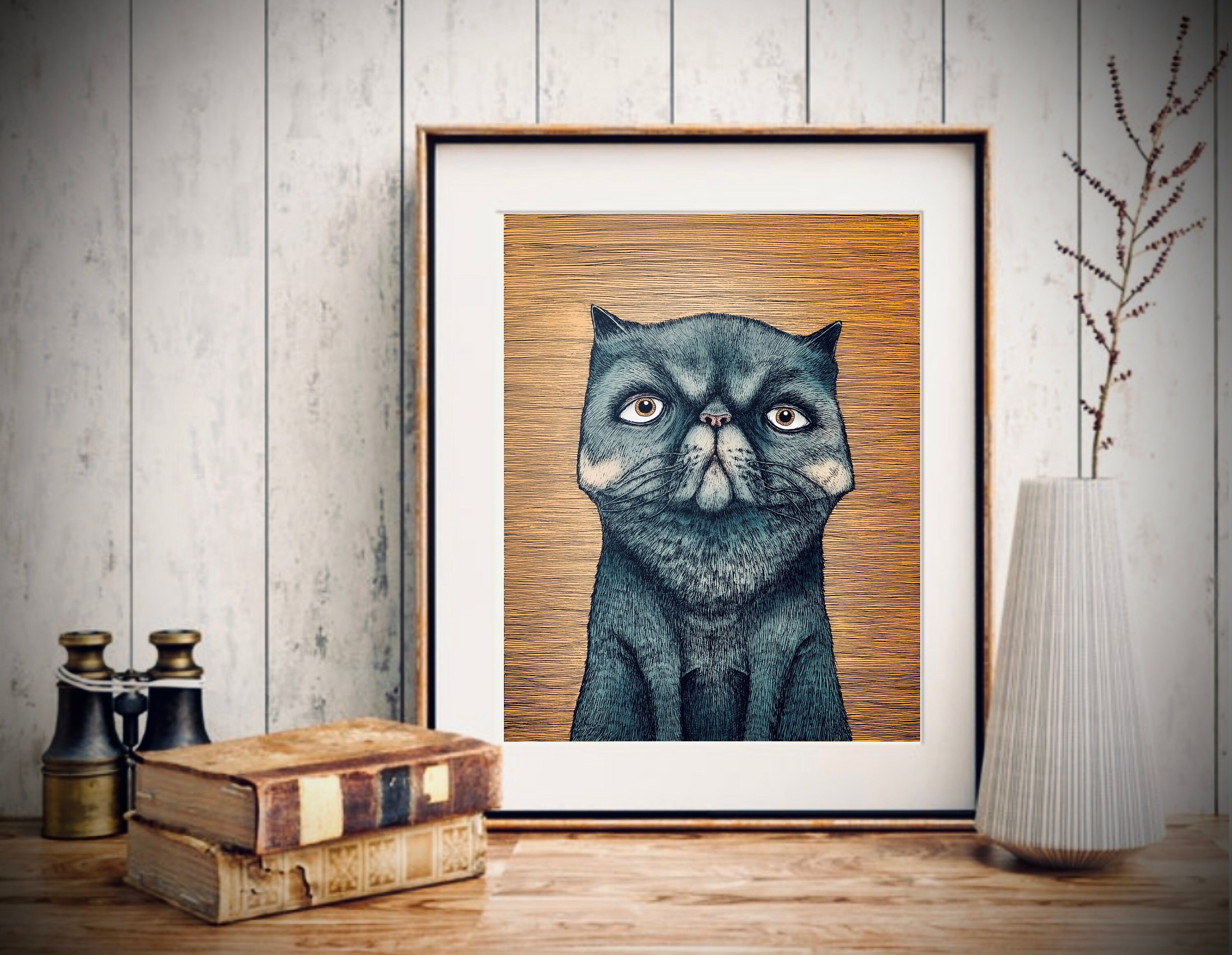 The Feline II color. Fine Art Matte Print of Original Pen Etsy