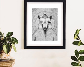 El oso polar. Ilustración original a pluma y tinta