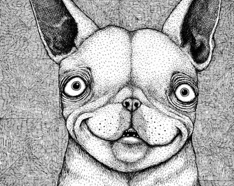 The French Bulldog. Fine Art Matte Print of Original Pen and Ink Illustration digitally colored and printed on Archival Paper
