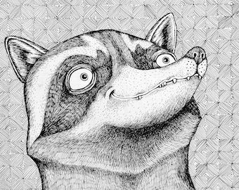 El Mapache. Impresión mate de bellas artes de un lápiz original e ilustración de tinta en papel de archivo