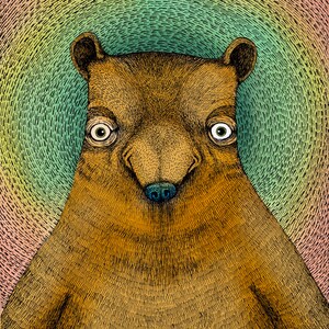 Der Bär. Fine Art Matte Druck einer Original Stift und Tinte Illustration digital gefärbt auf Archivpapier.