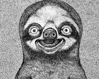 The Sloth. Fine Art Matte Print of an Original Pen and Ink Illustration on Archival Paper