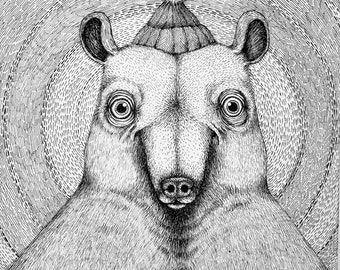 The Polar Bear. Fine Art Matte Print of an Original Pen and Ink Illustration on Archival Paper