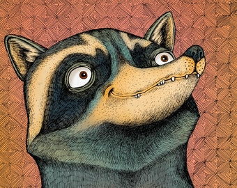 El mapache (color). Impresión mate de bellas artes de lápiz original e ilustración de tinta de color digital e impreso en papel de archivo