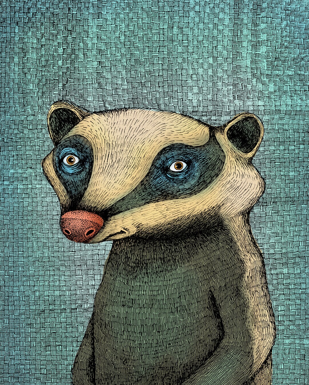 The Badger (color). Fine Art Matte Print of Original Pen and Ink ...