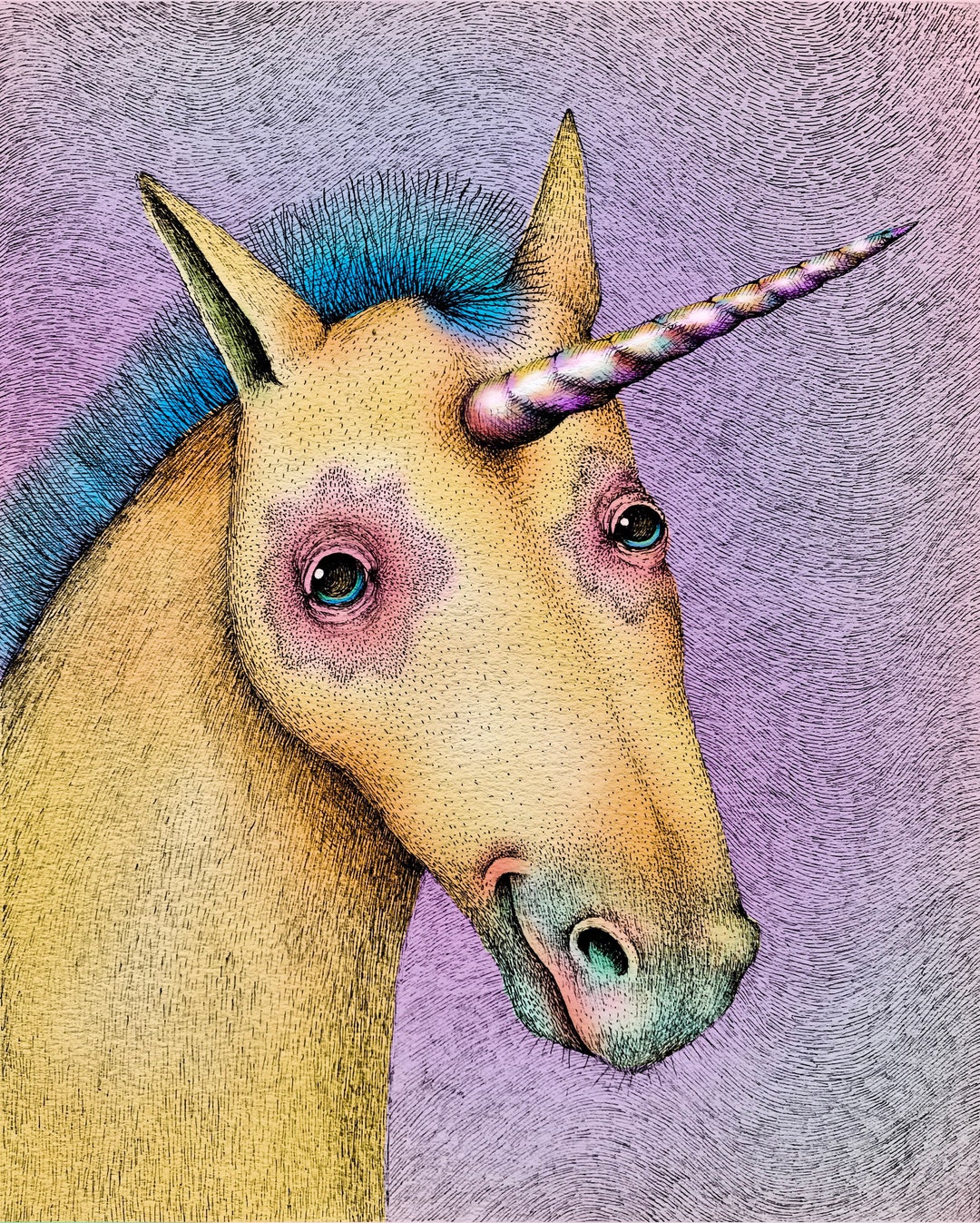 The Unicorn (color). Fine Art Matte Print of Original Pen and Ink ...