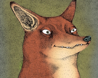 The Fox (color). Fine Art Matte Print of Original Pen and Ink Illustration digitally colored and printed on Archival Paper
