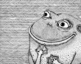 The Frog. Fine Art Matte Print of Original Pen and Ink Illustration on Archival Paper