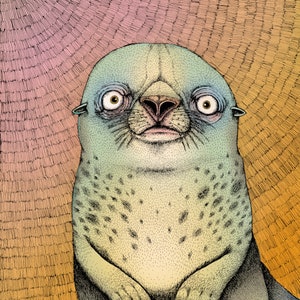 The Seal. Fine Art Matte Print of an Original Pen and Ink Illustration Digitally Colored on Archival Paper