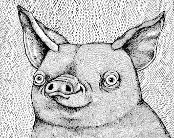The Pig. Fine Art Matte Print of an Original Pen and Ink Illustration on Archival Paper