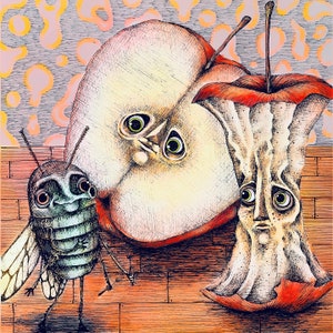 Die Äpfel (FARBE). Fine Art Matte Druck einer Original-Stift- und Tintenillustration auf Archivpapier
