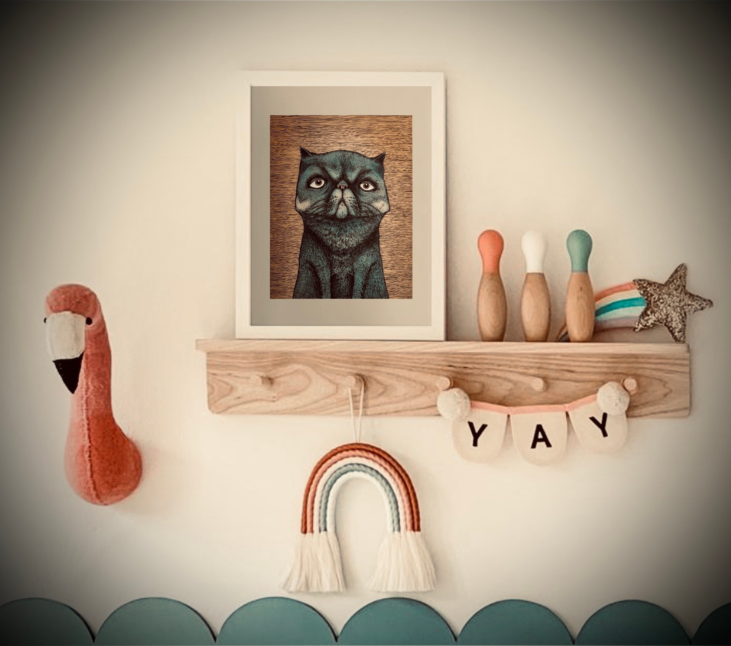 The Feline II color. Fine Art Matte Print of Original Pen Etsy