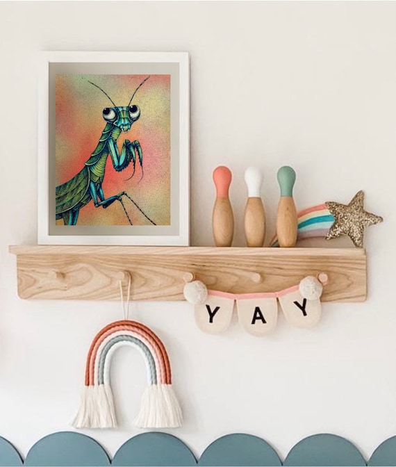 The Praying Mantis (color). Fine Art Matte Print of Original Pen