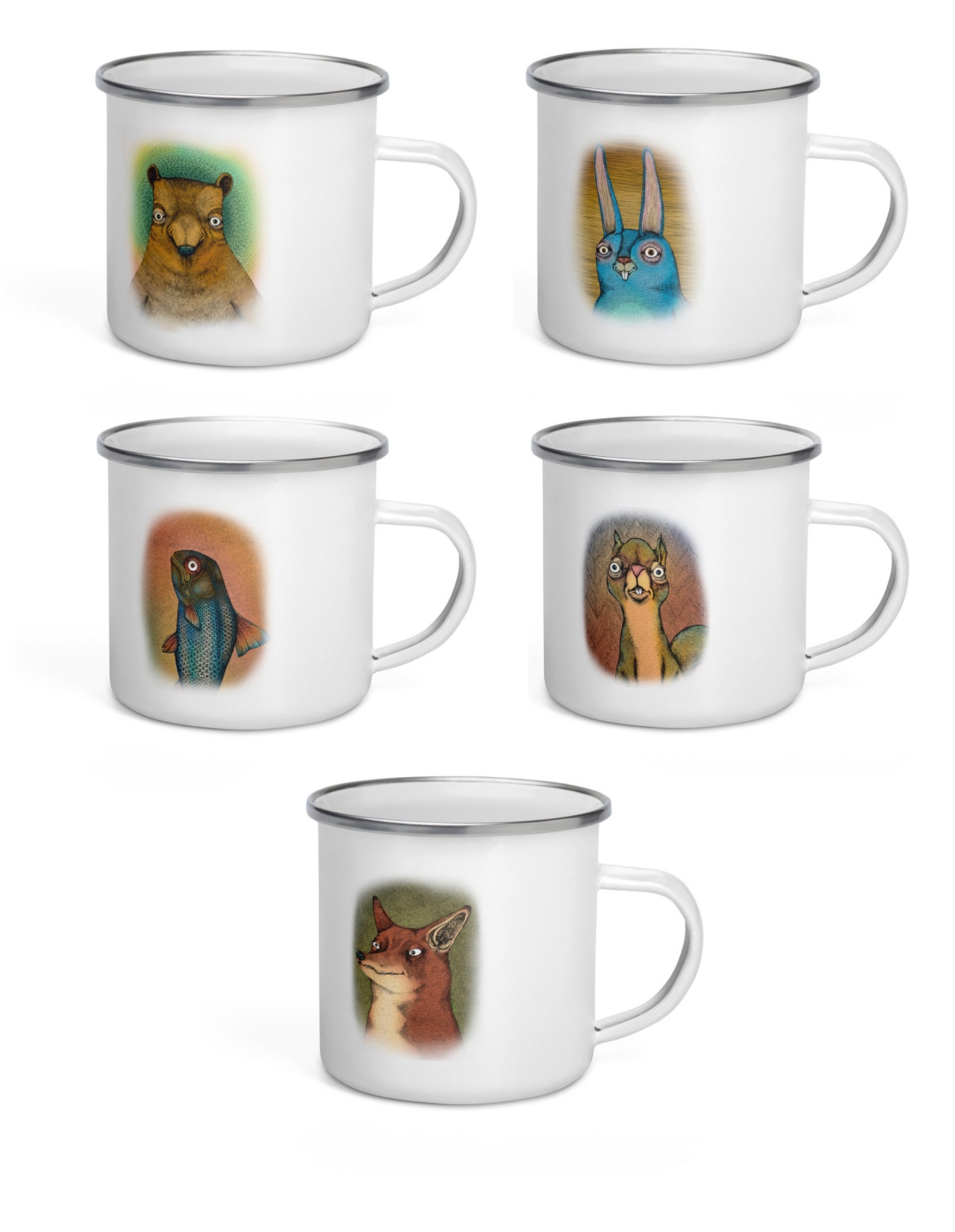 12 oz. White Enamel Camping Mug featuring your choice of 5 Etsy