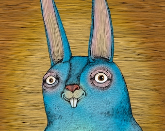 Il coniglio (colore). Stampa opaca Fine Art di una penna originale e illustrazione a inchiostro colorata digitalmente su carta d'archivio