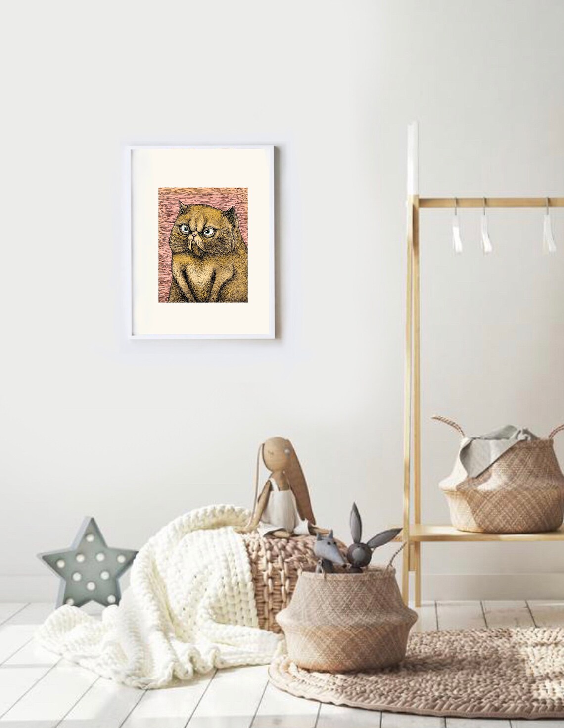 The Feline III color. Fine Art Matte Print of Original Pen and Ink