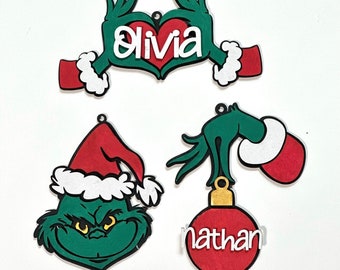 Christmas ornaments laser cut SVG files, digital download, Grinch, Christmas Green Characters SVG bundle