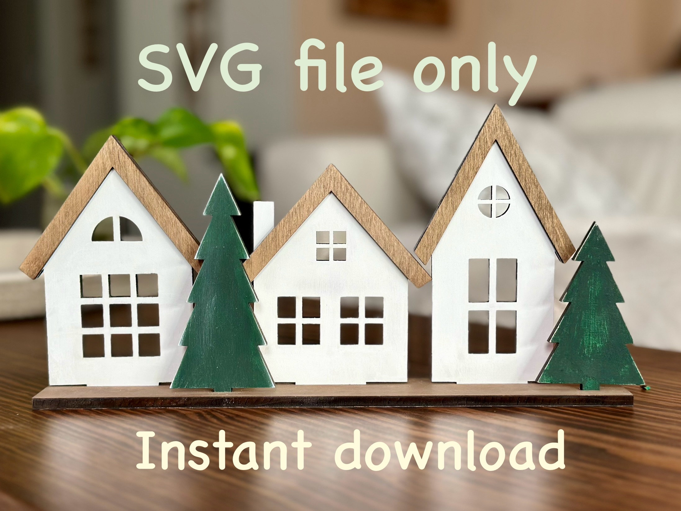 Christmas village lasercut files, 3D houses centerpiece decoration, table/shelves/mantle decoration file instant download, SVG files