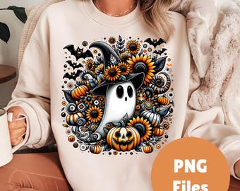 Floral Halloween Ghost PNG: Spooky Season Sublimation Design (Digital Download)