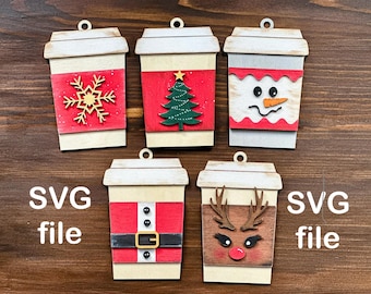Coffee Cup Christmas Ornament SVG, Gift Card Holder (Digital Download)