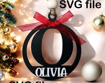 Christmas Ornaments bundle SVG Laser-cut files, Monogram Circle ornament, Stocking Name tag SVG bundle, Letter ornament SVG