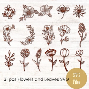 Lot de fleurs sauvages SVG : 31 éléments floraux et feuilles (téléchargement numérique)