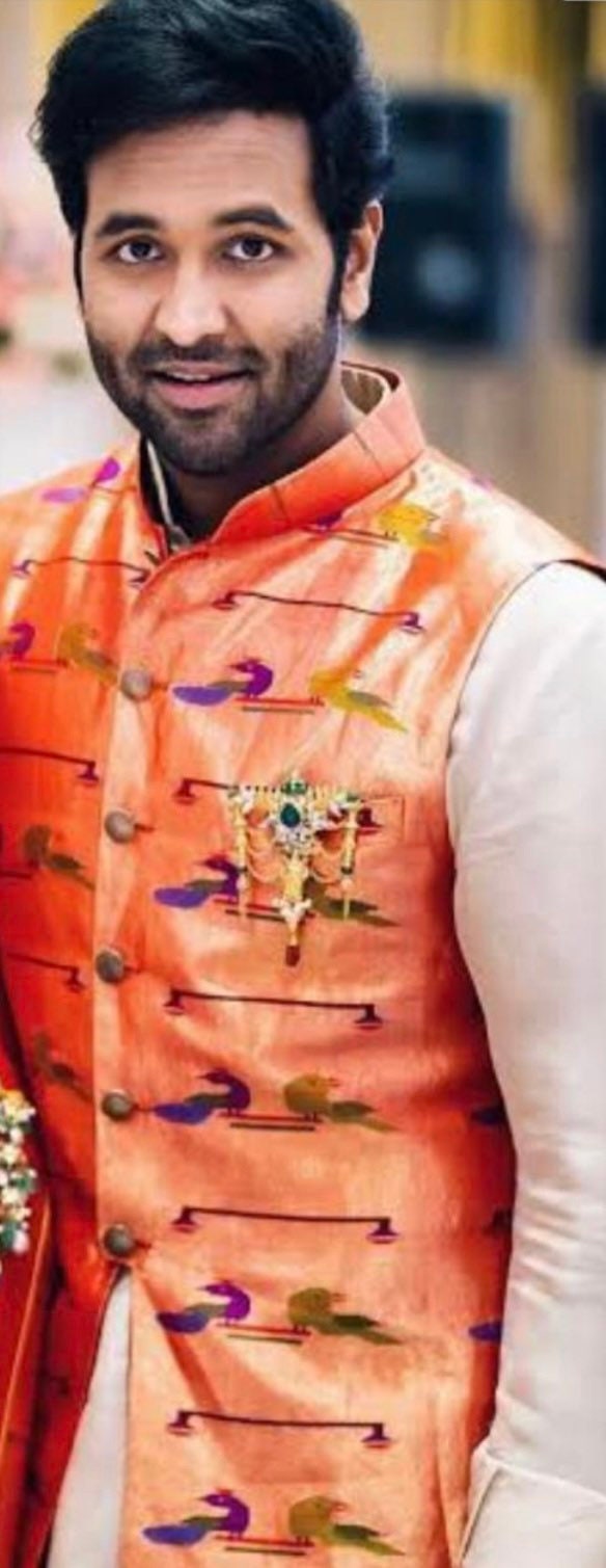 Mans Traditional Paithani Jacket Paithani Jacket for Boys