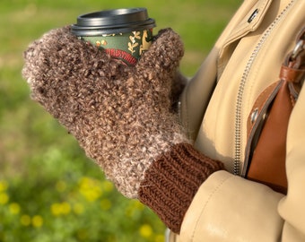 Fluffy Hand Knitted Mittens, Mother's Days Gift, Womens Mitten, Cozy Gloves, Winter Gloves, Hand Warmer