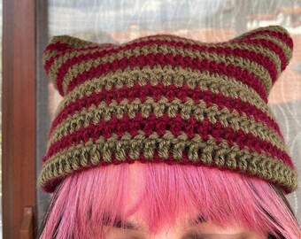 Gorro de crochet con orejas de gato