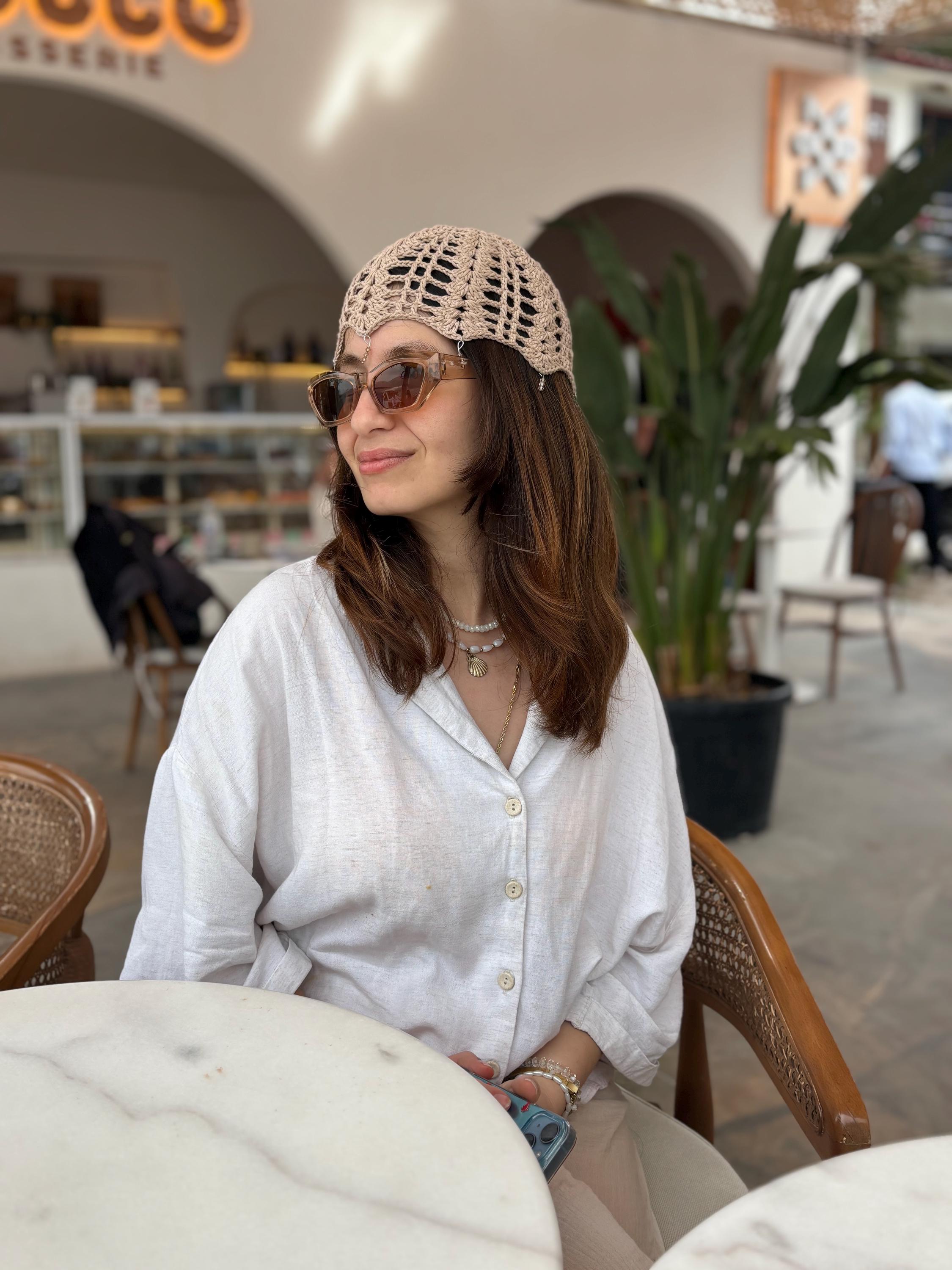 Beige Crochet Lace Skull Cap, Knit Netted Headpiece Vintage Juliet