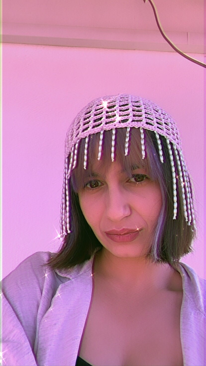 Hat With Tassel, Skullcap Pearl Beaded Beanie, Crochet