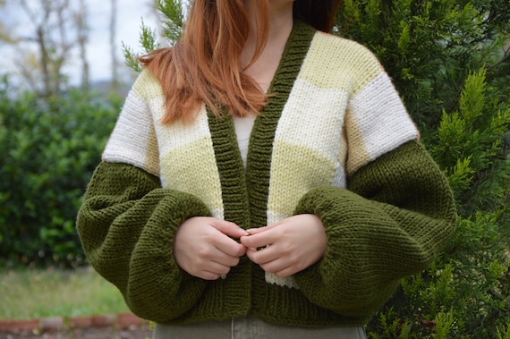 Patchwork Cardigan Sweater Green Sweater Patchwork - Etsy