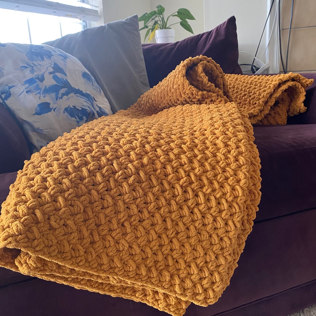 The Daylight Blanket Chunky Knit Woven Mustard Yellow Soft Throw