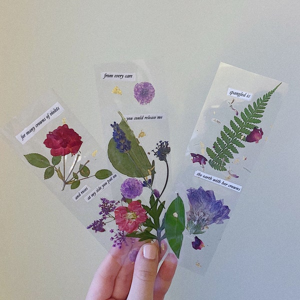 Sappho Pressed Flower Bookmarks | sapphic poetry handmade cottagecore queer floral botanical witchy