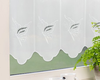 Window Curtain Bistro Curtain Short Curtain By the Meter "Fabiola" White Batist Butterfly 45 cm