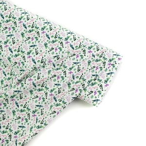Cotton Jersey Simone Leaves Berries White Green Pink Miss von Julie 145 cm WB