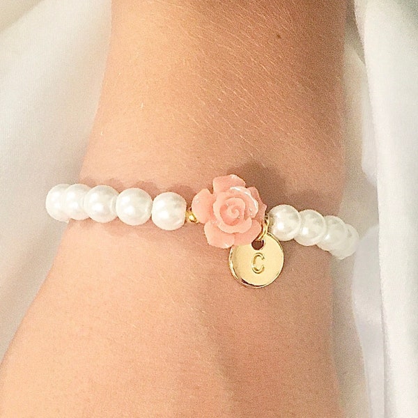 Silver or gold flower girl bracelet flower girl gift for toddler pink flower girl bracelet little girl gift flower girl wedding gift