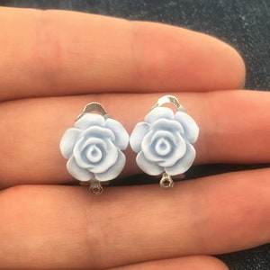 Clip on earrings light blue flower girl gift sky blue earrings little girl gift little girl clip ons earrings flower clip ons