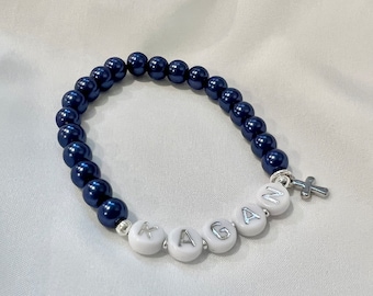Navy blue First Communion bracelet boy name First Communion gift boy godson bracelet godson gift baptism gift confirmation gift September