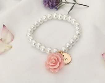 Silver or gold pearl flower girl bracelet flower girl gift flower girl jewelry pink toddler flower girl bracelet for little girl gift