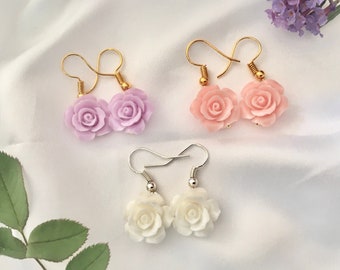 Gold or silver flower girl earrings gift flower girl toddler earrings white pink lavender flower girl earrings little girl gift little girl