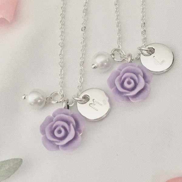 Lavender flower girl necklace light purple flower girl gift toddler flower girl necklace little girl first birthday photoshoot props baby