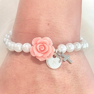 First Communion bracelet flower bracelet cross baptism gift girl gift baptism bracelet girl First Communion gift girl pearl bracelet cross